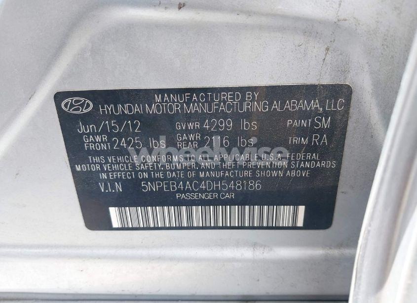 Photo 9 of 2013 Hyundai Sonata GLS (VIN 5NPEB4AC4DH548186)