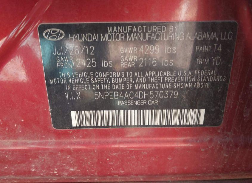 Photo 9 of 2013 Hyundai Sonata GLS (VIN 5NPEB4AC4DH570379)