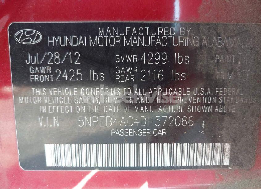 Photo 9 of 2013 Hyundai Sonata GLS (VIN 5NPEB4AC4DH572066)