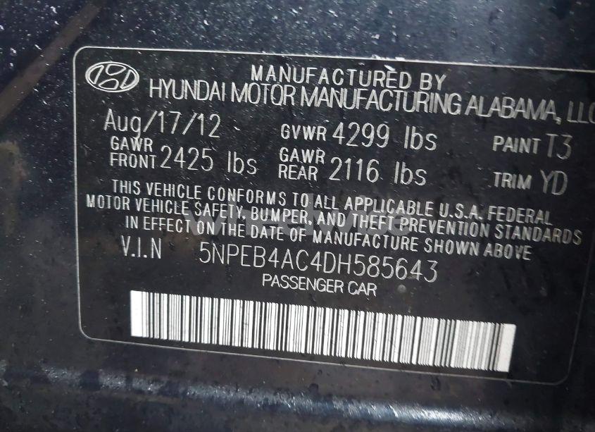 Photo 9 of 2013 Hyundai Sonata GLS (VIN 5NPEB4AC4DH585643)