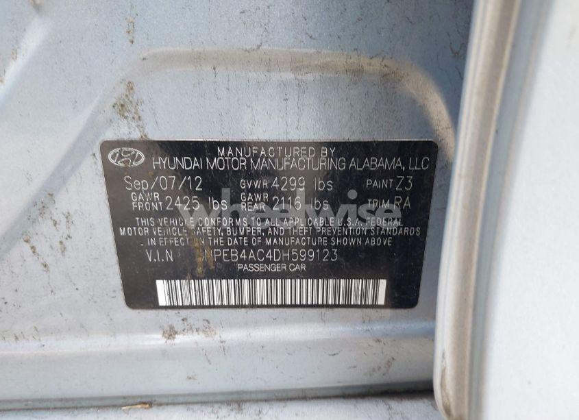 Photo 9 of 2013 Hyundai Sonata GLS (VIN 5NPEB4AC4DH599123)