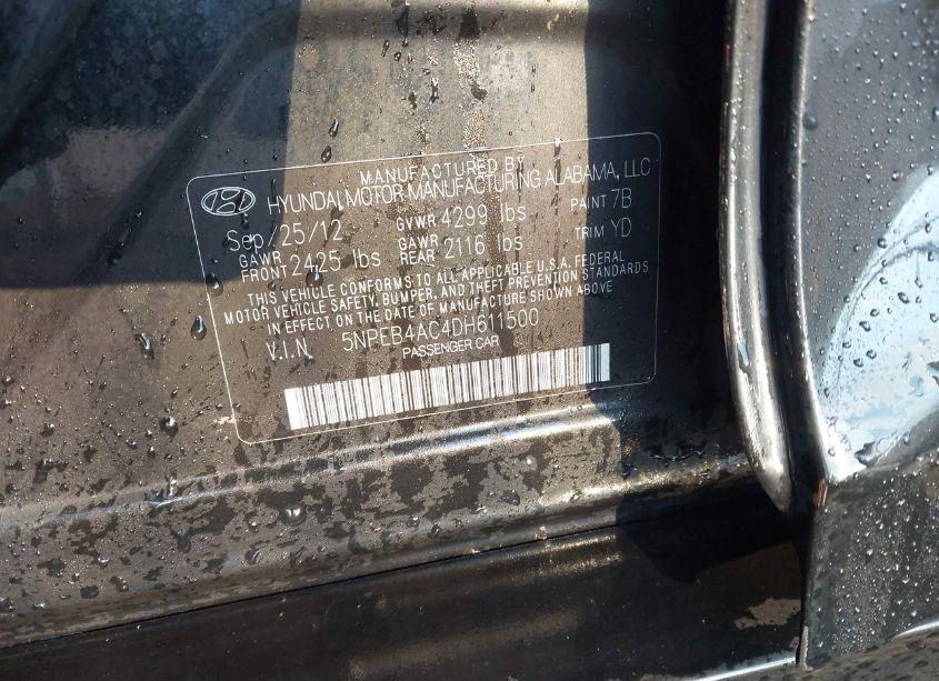 Photo 9 of 2013 Hyundai Sonata GLS (VIN 5NPEB4AC4DH611500)