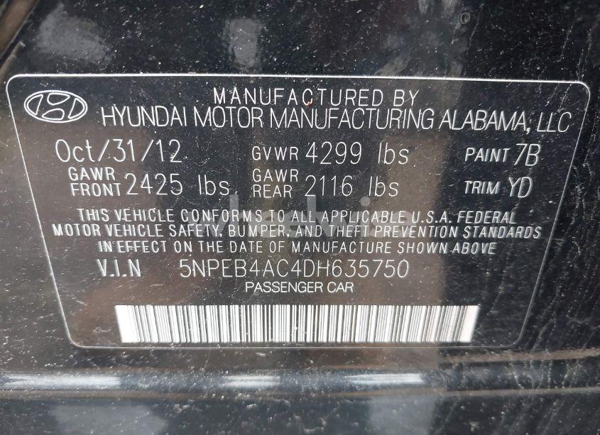 Photo 9 of 2013 Hyundai Sonata GLS (VIN 5NPEB4AC4DH635750)