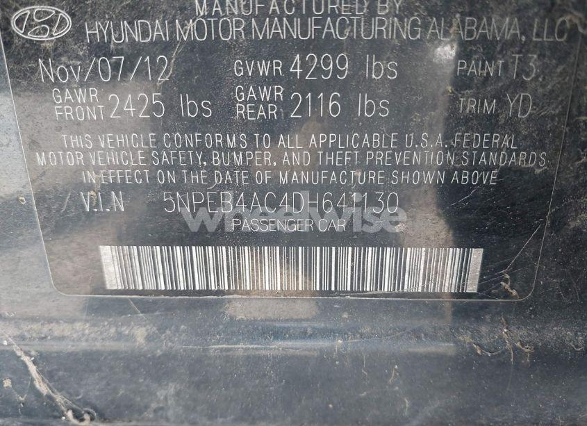 Photo 9 of 2013 Hyundai Sonata GLS (VIN 5NPEB4AC4DH641130)