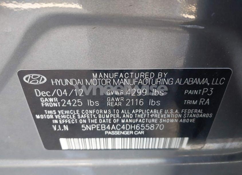 Photo 9 of 2013 Hyundai Sonata GLS (VIN 5NPEB4AC4DH655870)