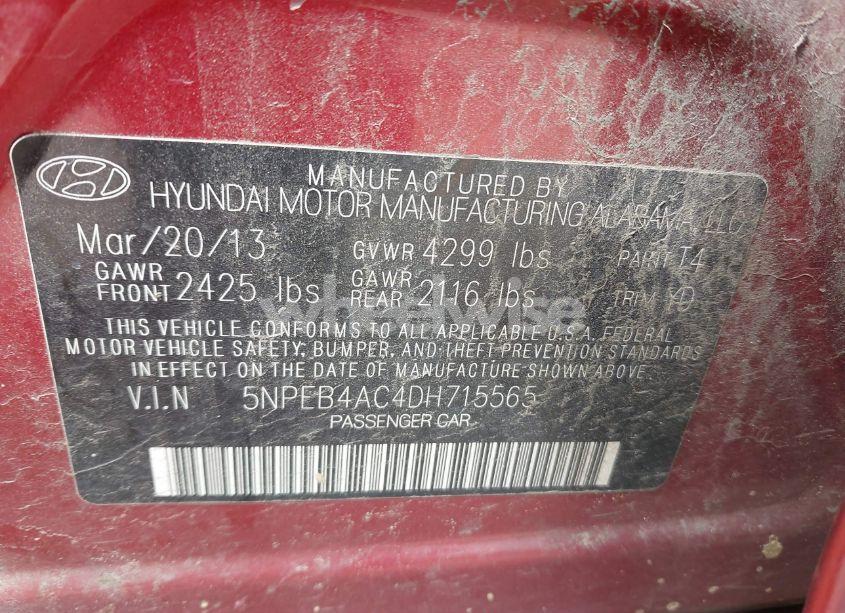 Photo 9 of 2013 Hyundai Sonata GLS (VIN 5NPEB4AC4DH715565)