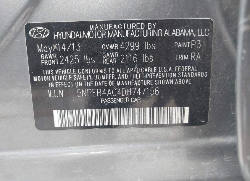 Photo 9 of 2013 Hyundai Sonata GLS (VIN 5NPEB4AC4DH747156)