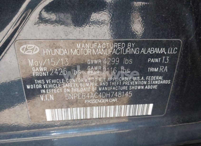 Photo 9 of 2013 Hyundai Sonata GLS (VIN 5NPEB4AC4DH748145)