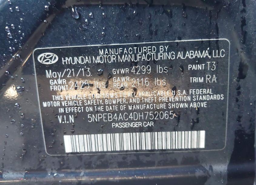 Photo 9 of 2013 Hyundai Sonata GLS (VIN 5NPEB4AC4DH752065)