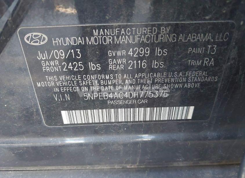 Photo 9 of 2013 Hyundai Sonata GLS (VIN 5NPEB4AC4DH775376)
