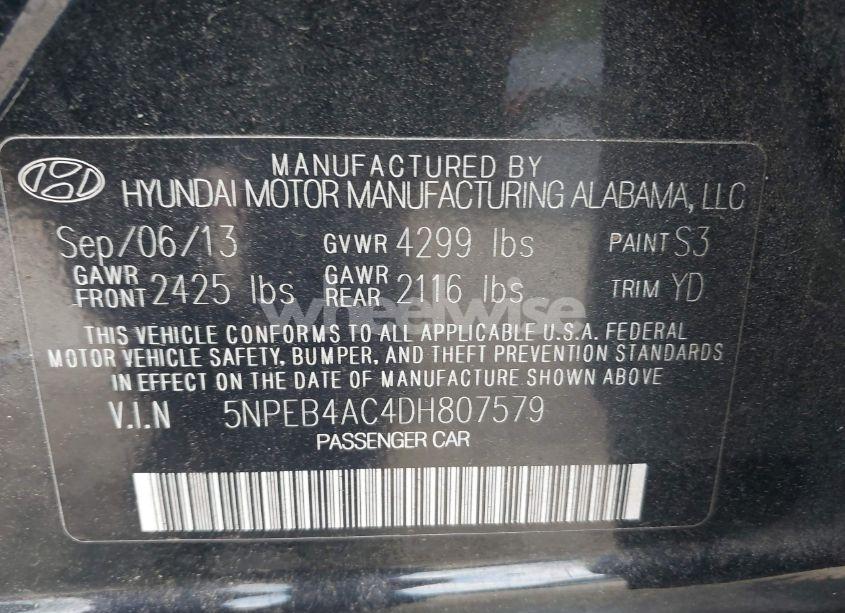 Photo 9 of 2013 Hyundai Sonata GLS (VIN 5NPEB4AC4DH807579)