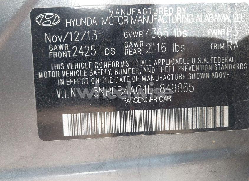 Photo 9 of 2014 Hyundai Sonata GLS (VIN 5NPEB4AC4EH849865)