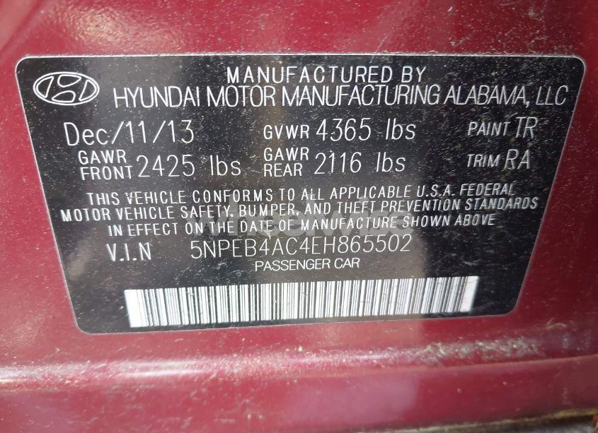 Photo 9 of 2014 Hyundai Sonata GLS (VIN 5NPEB4AC4EH865502)