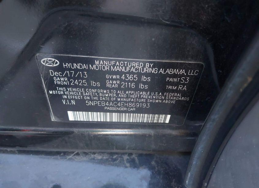 Photo 9 of 2014 Hyundai Sonata GLS (VIN 5NPEB4AC4EH869193)