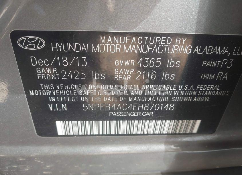Photo 9 of 2014 Hyundai Sonata GLS (VIN 5NPEB4AC4EH870148)