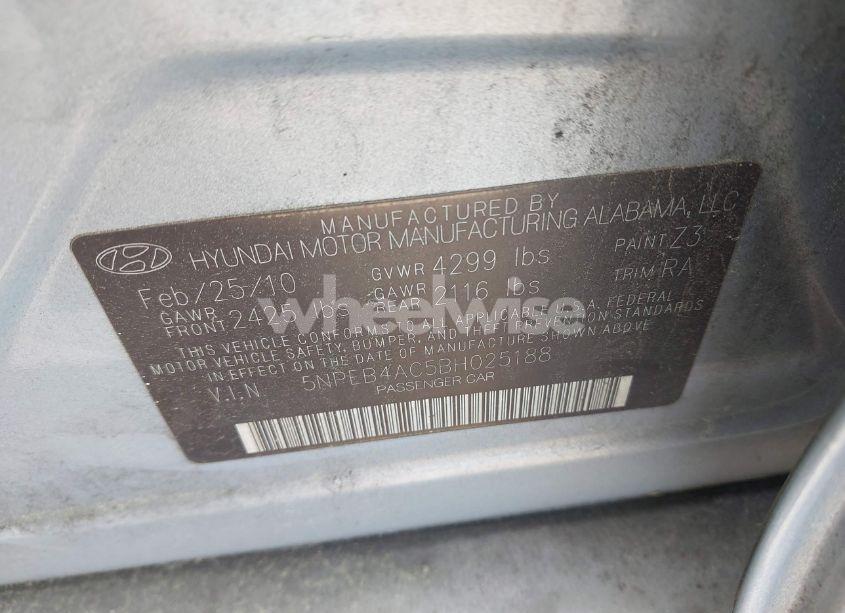 Photo 9 of 2011 Hyundai Sonata GLS (VIN 5NPEB4AC5BH025188)