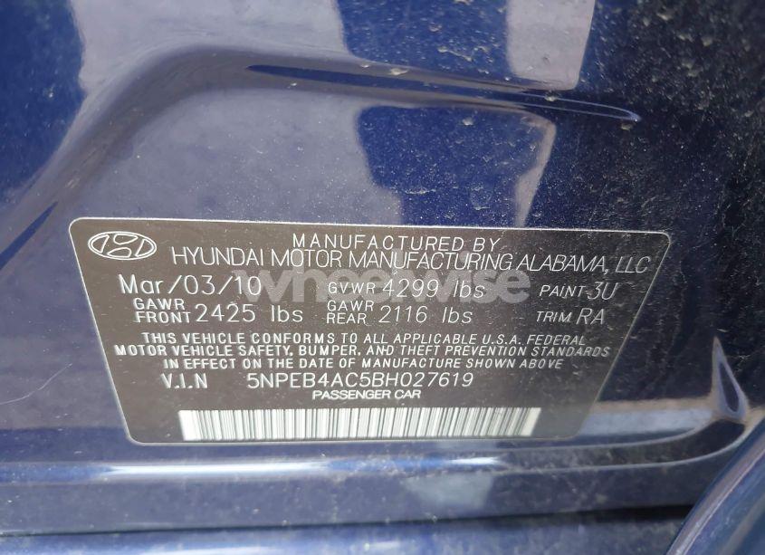 Photo 9 of 2011 Hyundai Sonata GLS (VIN 5NPEB4AC5BH027619)