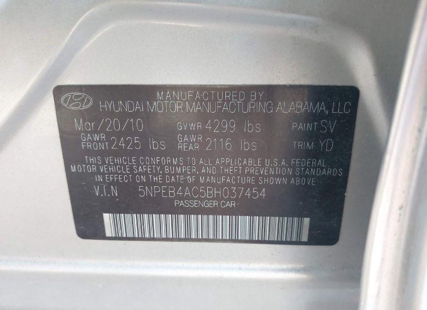 Photo 9 of 2011 Hyundai Sonata GLS (VIN 5NPEB4AC5BH037454)