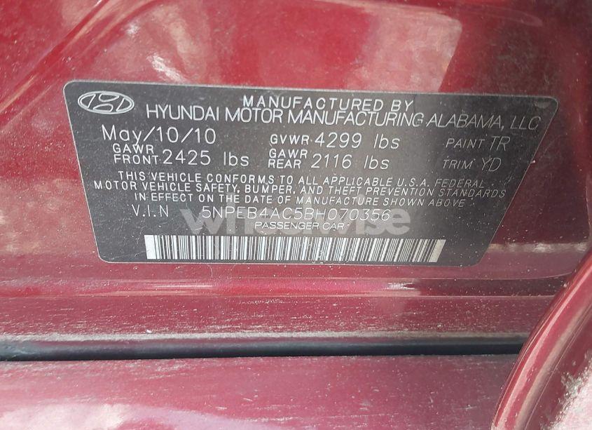 Photo 9 of 2011 Hyundai Sonata GLS (VIN 5NPEB4AC5BH070356)