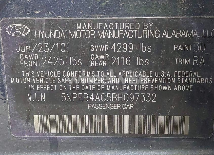 Photo 9 of 2011 Hyundai Sonata GLS (VIN 5NPEB4AC5BH097332)