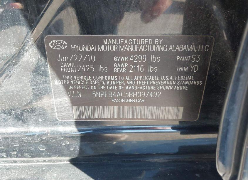 Photo 9 of 2011 Hyundai Sonata GLS (VIN 5NPEB4AC5BH097492)
