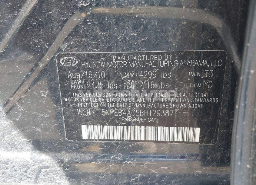 Photo 9 of 2011 Hyundai Sonata GLS (VIN 5NPEB4AC5BH129387)