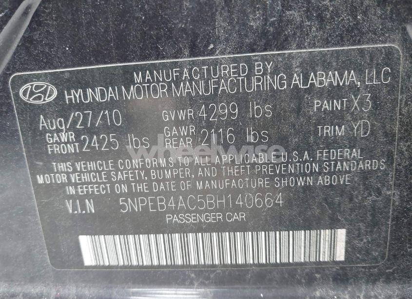 Photo 9 of 2011 Hyundai Sonata GLS (VIN 5NPEB4AC5BH140664)