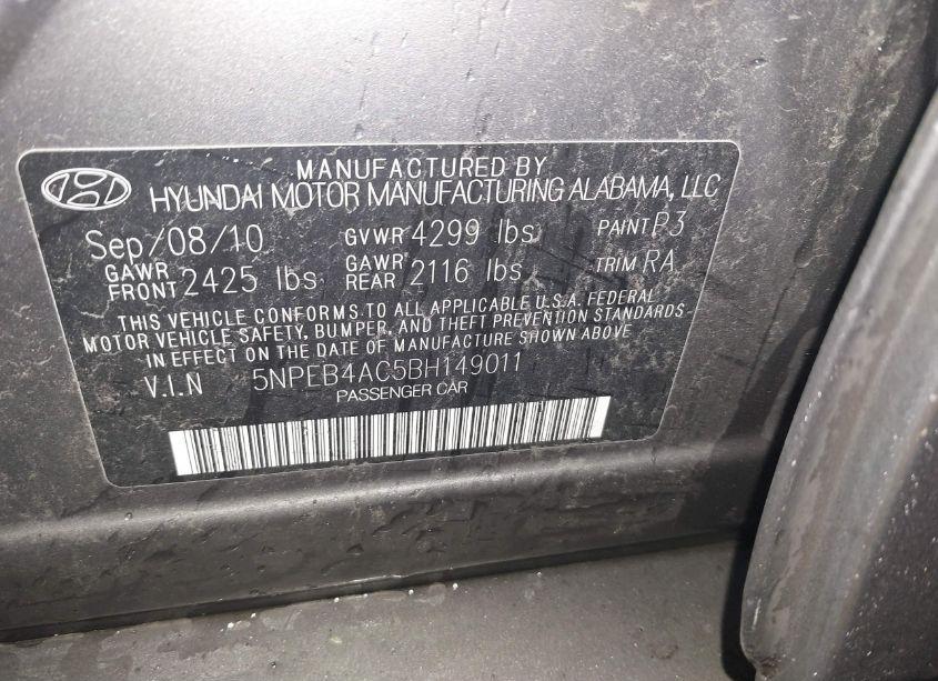 Photo 9 of 2011 Hyundai Sonata GLS (VIN 5NPEB4AC5BH149011)