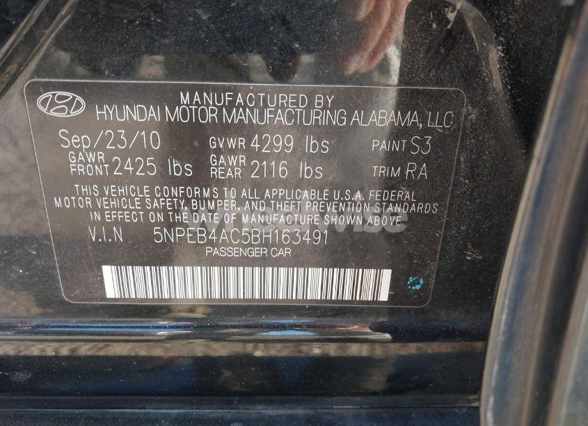 Photo 9 of 2011 Hyundai Sonata GLS (VIN 5NPEB4AC5BH163491)