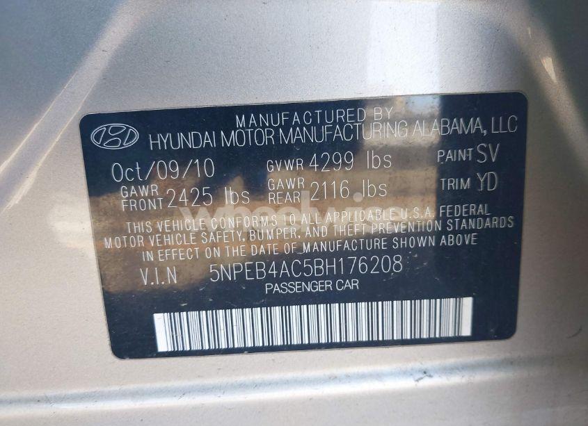 Photo 9 of 2011 Hyundai Sonata GLS (VIN 5NPEB4AC5BH176208)