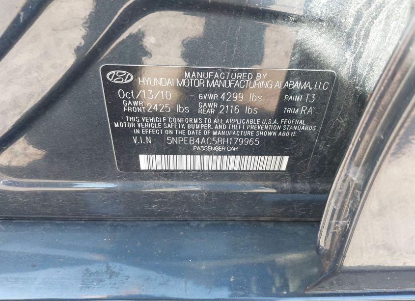 Photo 9 of 2011 Hyundai Sonata GLS (VIN 5NPEB4AC5BH179965)