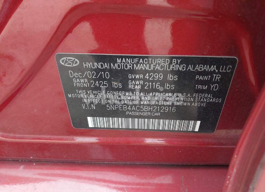 Photo 9 of 2011 Hyundai Sonata GLS (VIN 5NPEB4AC5BH212916)