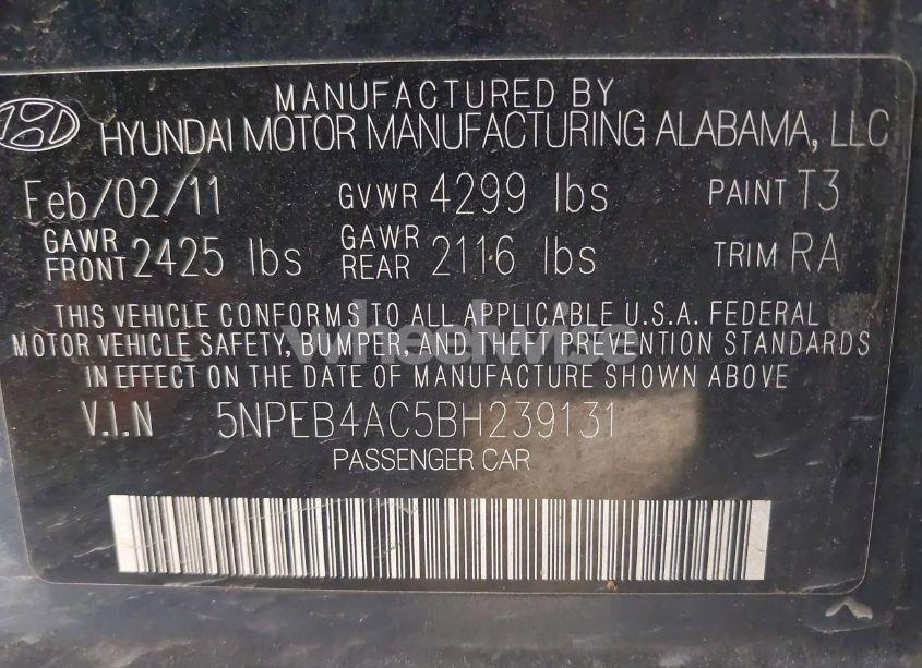 Photo 9 of 2011 Hyundai Sonata GLS (VIN 5NPEB4AC5BH239131)
