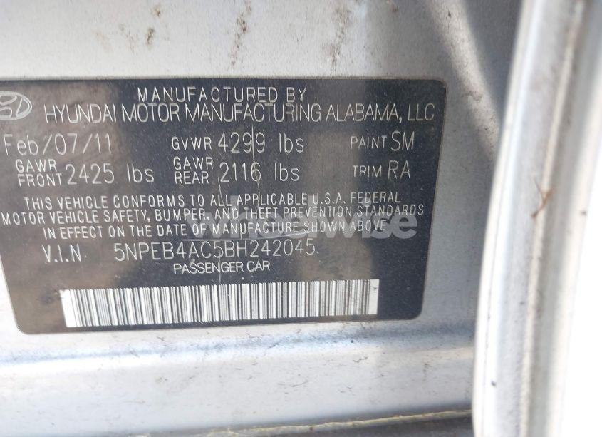 Photo 9 of 2011 Hyundai Sonata GLS (VIN 5NPEB4AC5BH242045)
