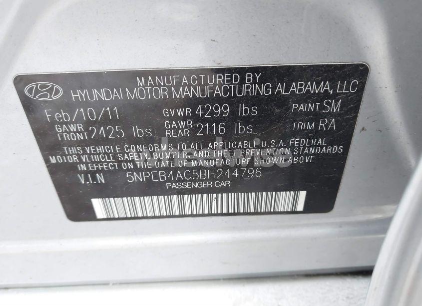 Photo 9 of 2011 Hyundai Sonata GLS (VIN 5NPEB4AC5BH244796)