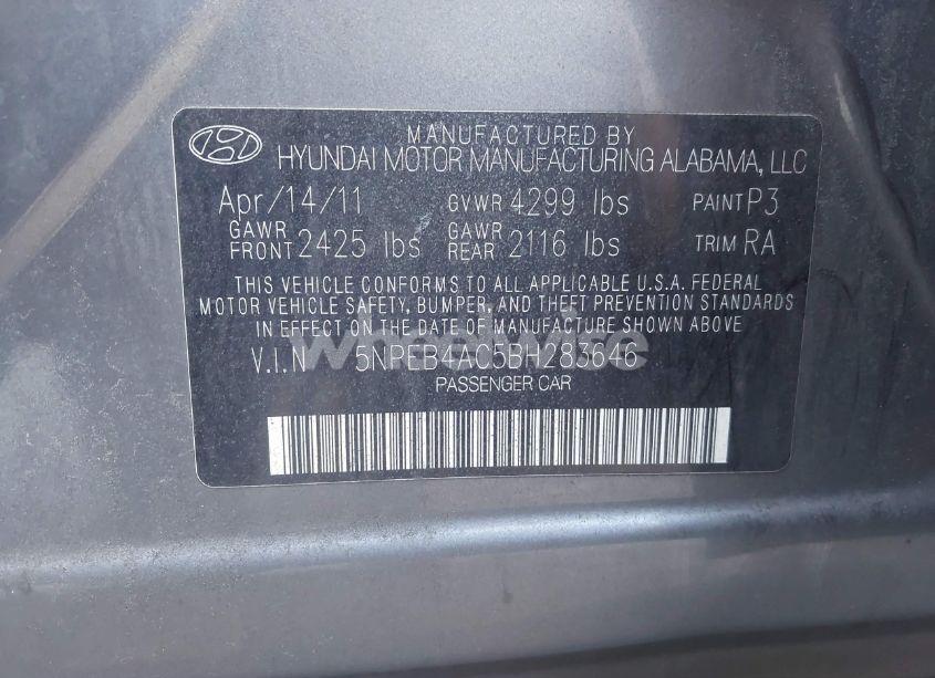 Photo 9 of 2011 Hyundai Sonata GLS (VIN 5NPEB4AC5BH283646)