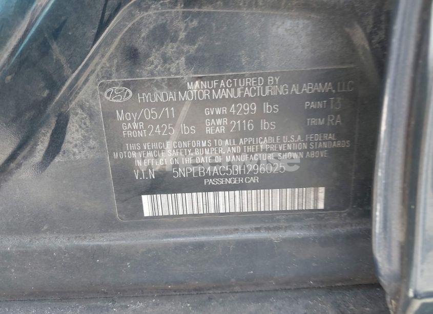Photo 9 of 2011 Hyundai Sonata GLS (VIN 5NPEB4AC5BH296025)
