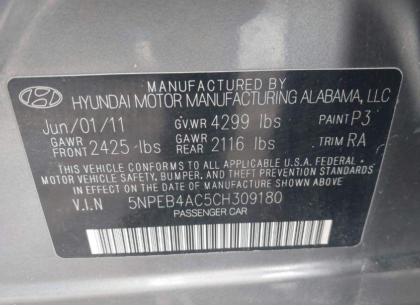 Photo 9 of 2012 Hyundai Sonata GLS (VIN 5NPEB4AC5CH309180)