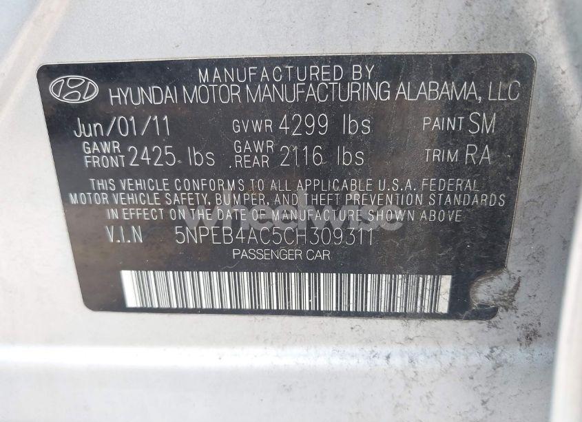 Photo 9 of 2012 Hyundai Sonata GLS (VIN 5NPEB4AC5CH309311)