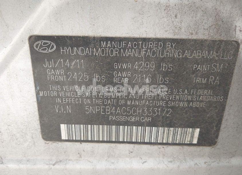 Photo 9 of 2012 Hyundai Sonata GLS (VIN 5NPEB4AC5CH333172)
