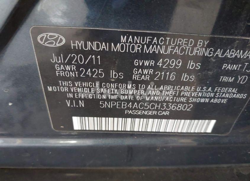 Photo 9 of 2012 Hyundai Sonata GLS (VIN 5NPEB4AC5CH336802)