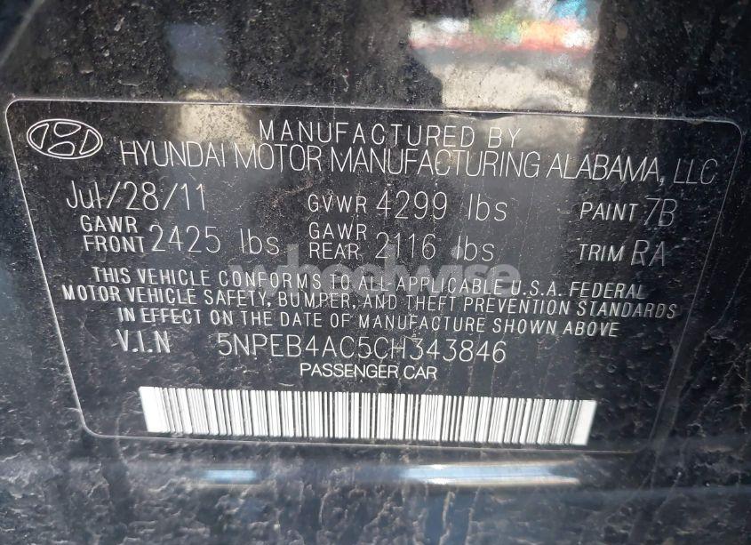 Photo 9 of 2012 Hyundai Sonata GLS (VIN 5NPEB4AC5CH343846)