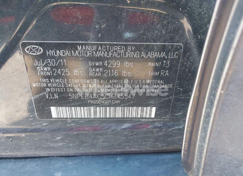 Photo 9 of 2012 Hyundai Sonata GLS (VIN 5NPEB4AC5CH345547)