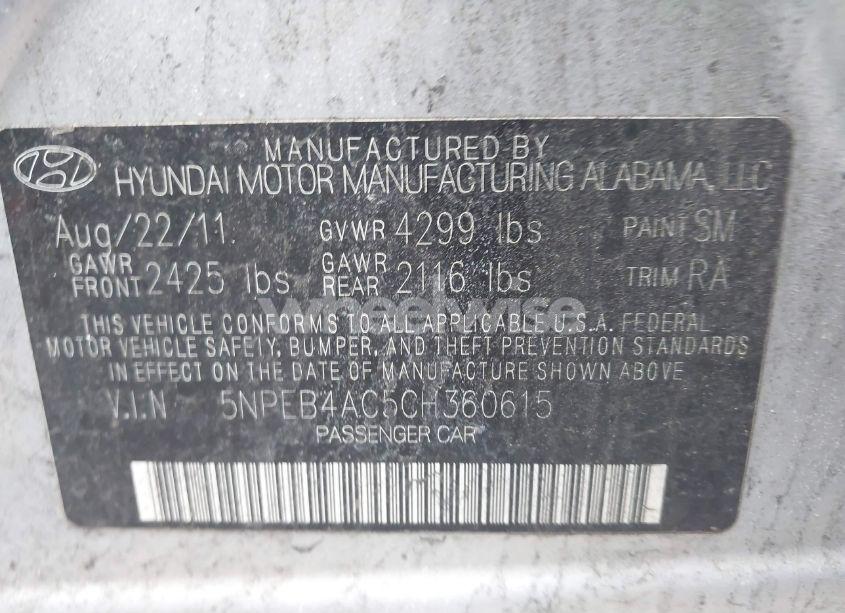 Photo 9 of 2012 Hyundai Sonata GLS (VIN 5NPEB4AC5CH360615)