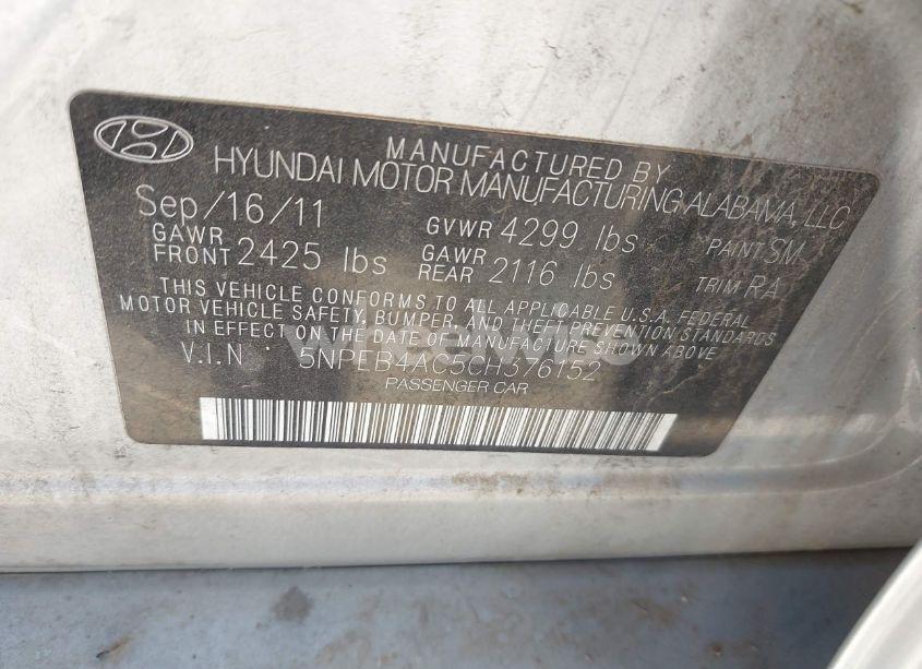 Photo 9 of 2012 Hyundai Sonata GLS (VIN 5NPEB4AC5CH376152)