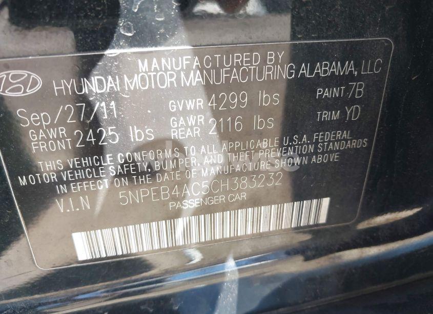 Photo 9 of 2012 Hyundai Sonata GLS (VIN 5NPEB4AC5CH383232)