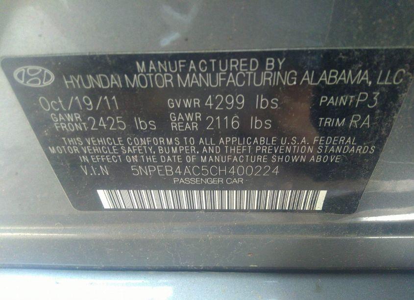 Photo 9 of 2012 Hyundai Sonata GLS (VIN 5NPEB4AC5CH400224)