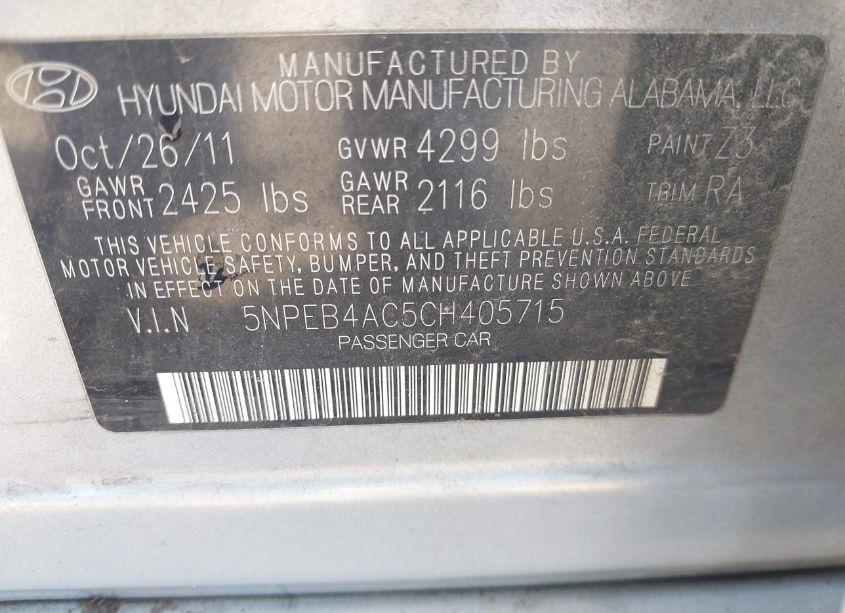 Photo 9 of 2012 Hyundai Sonata GLS (VIN 5NPEB4AC5CH405715)