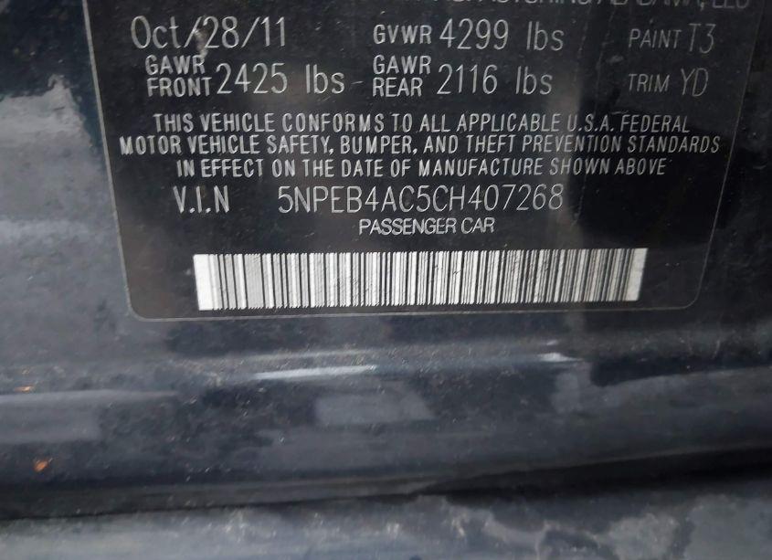 Photo 9 of 2012 Hyundai Sonata GLS (VIN 5NPEB4AC5CH407268)