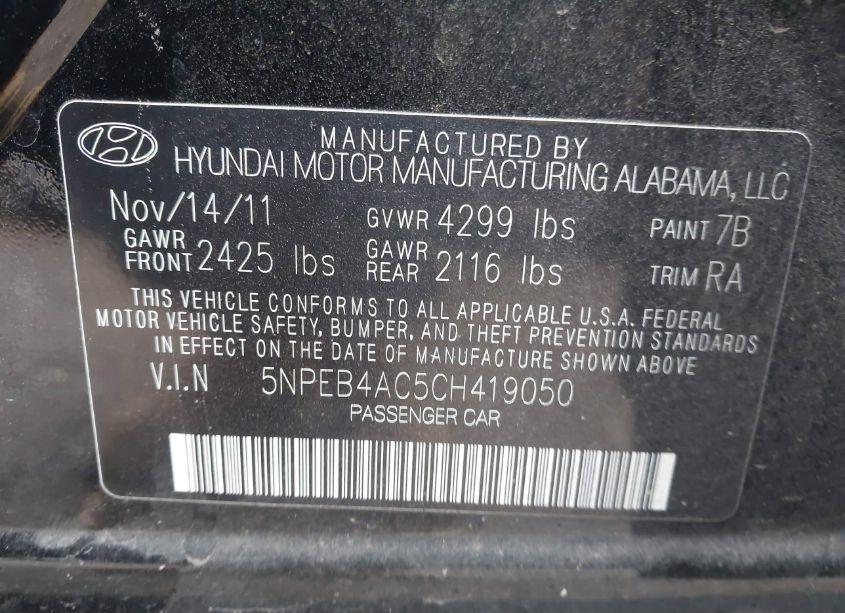 Photo 9 of 2012 Hyundai Sonata GLS (VIN 5NPEB4AC5CH419050)